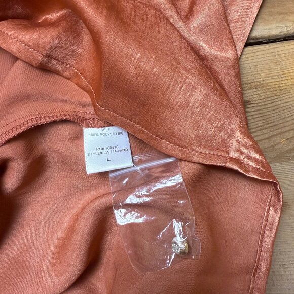 Aura | Size L | Silky Terracotta Cowl Blouse with Bow Neck and Jewel Buttons - Picture 10 of 11